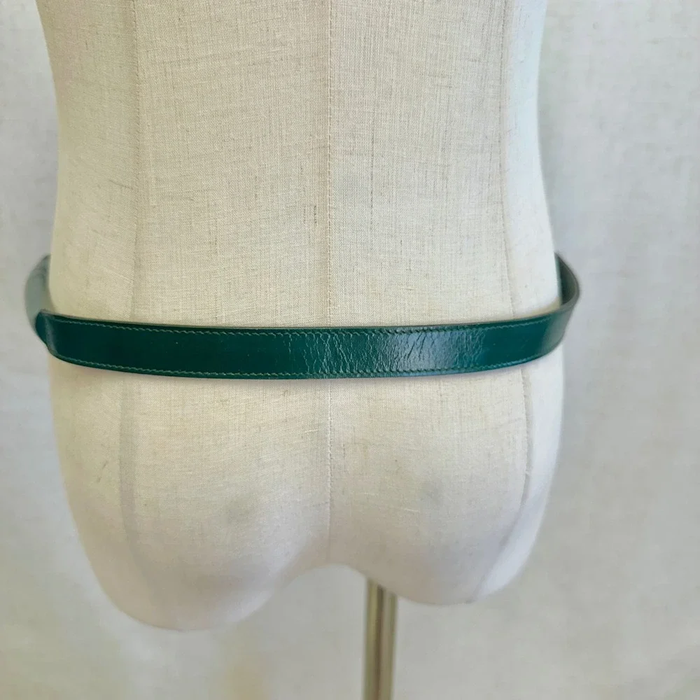Vintage Ralph Lauren Emerald Green Tubular Leather‎ Rolled Skinny Belt Size 30